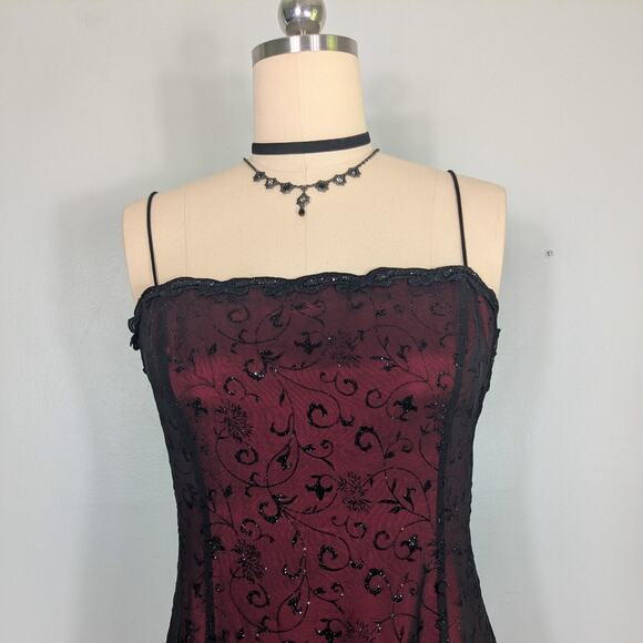 Vintage Betsy Adam Prom Dress Maxi Gown 14 Red Black Goth Y2K Whimsigoth 90s - Picture 8 of 14